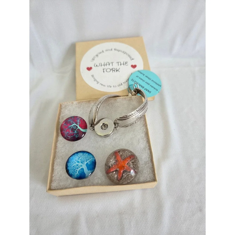 Handcrafted Upcycled Silver Plated Snap Bracelet with 3 Interchangeable Buttons